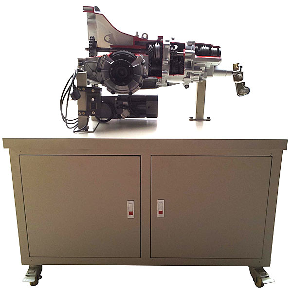 电机驱动手动变速器解剖运行实训台(图1) 电机驱动手动变速器解剖运行实验台,透明拟真车床示教实验台